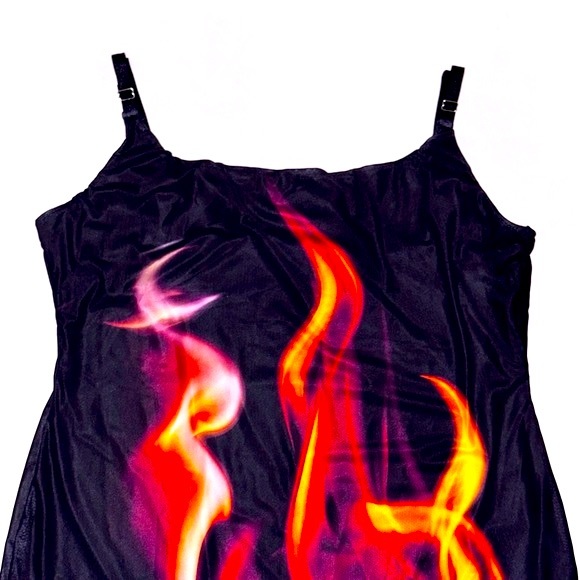 Blackmilk Inferno Sheer Bodycon Slip Dress LIMITED - midi black mesh flame XL - Picture 3 of 10